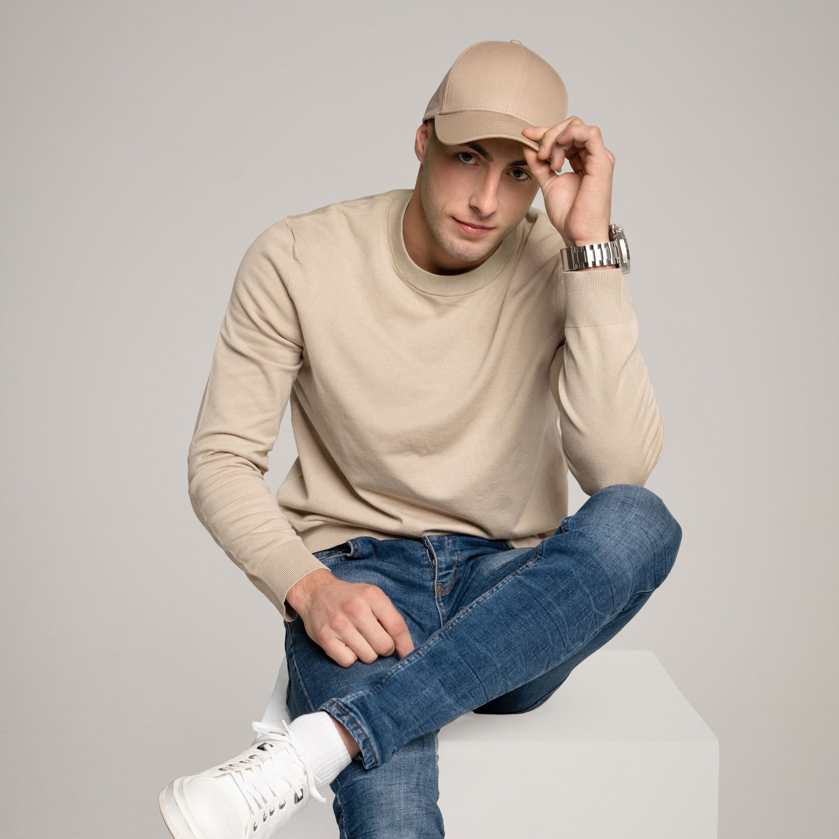 Minimalist Beige Men's Cap